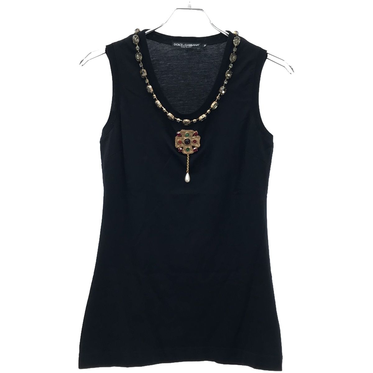 DOLCE&GABBANA - DOLCE&GABBANA ドルチェ＆ガッバーナ ビジューネックレス ザインノースリーブトップス F8960Z/G79B3 ブラック 36 DOLCE&GABBANA ドルチェ＆ガッバーナ ビジューネックレス ザイン