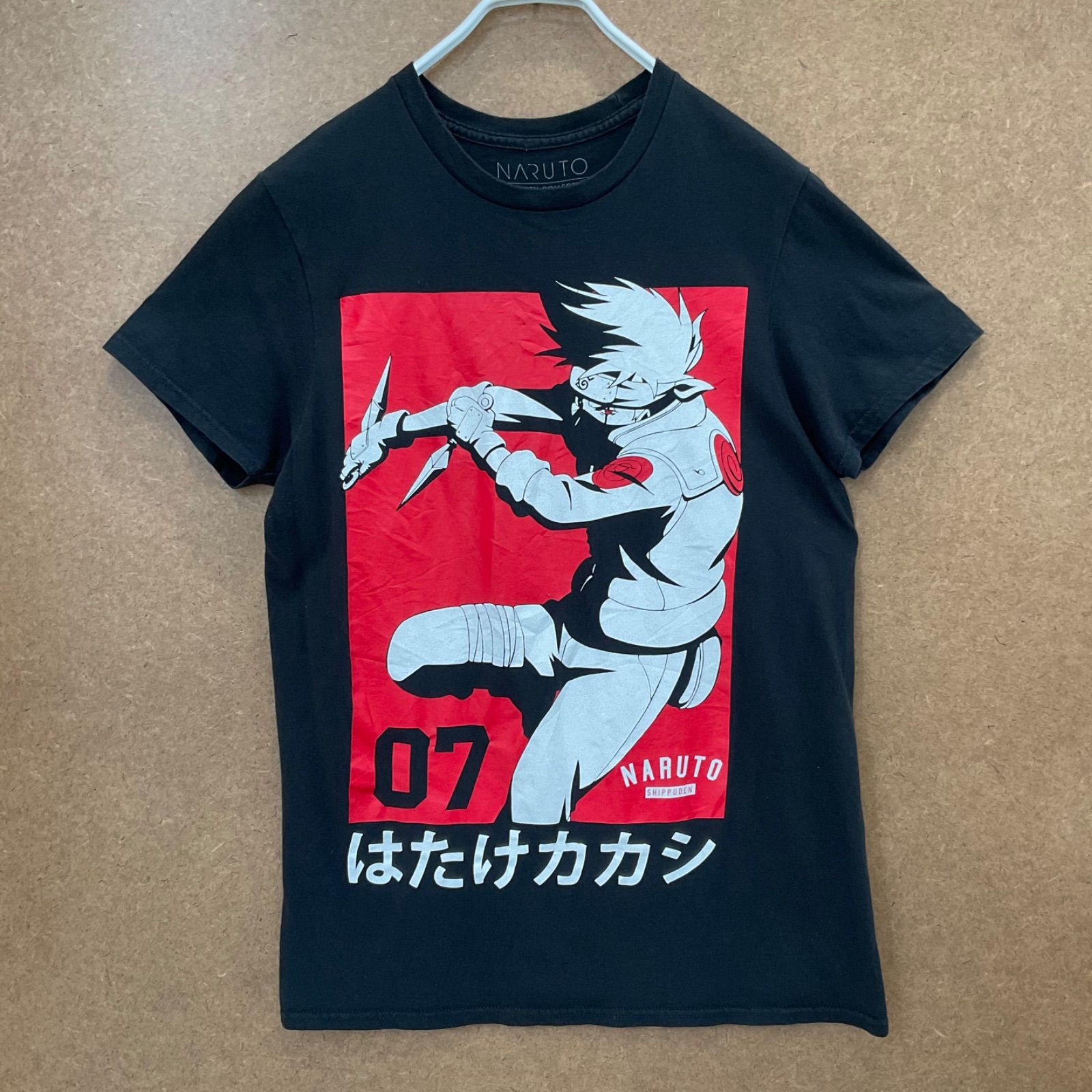 US古着 ナルトNARUTO 07はたけカカシ ビッグプリント 半袖tシャツ黒S