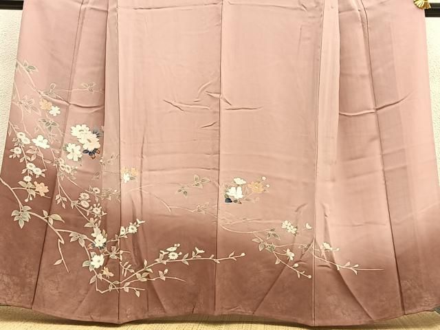 平和屋着物○訪問着 杢目絞り 陶器枝花文 暈し染め