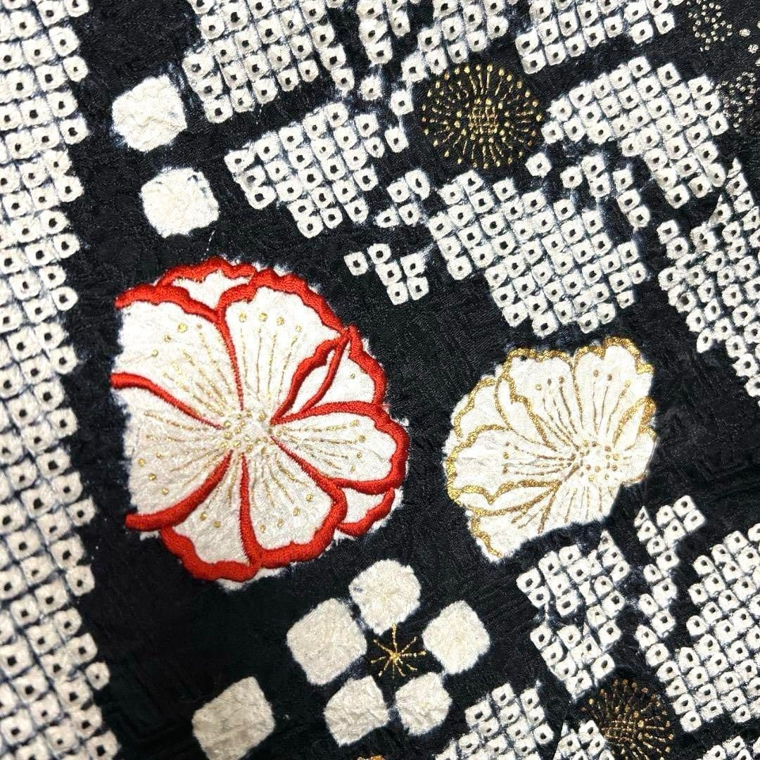 総絞り 金彩 花模様 モノトーン 振袖 成人式 晴れの日 着物 032a