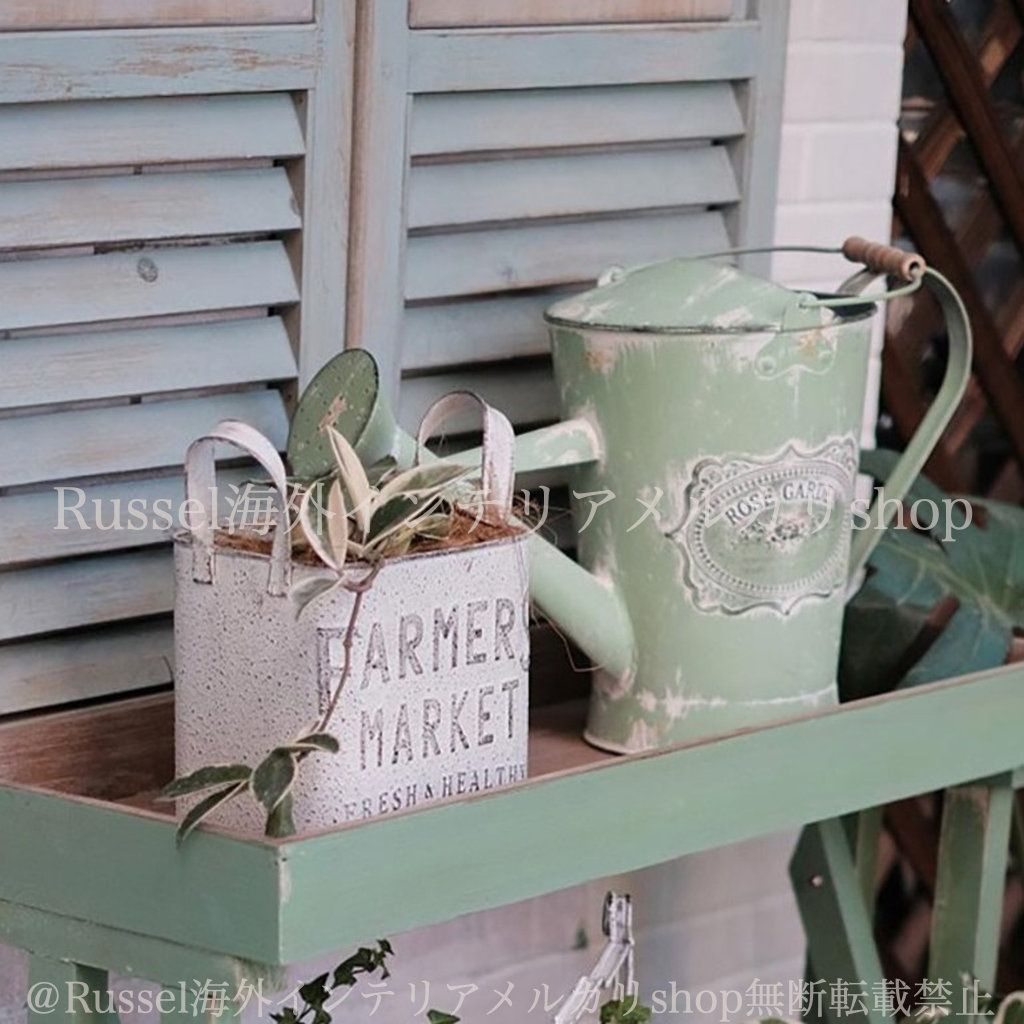 ジョウロ ヴィンテージ調 グリーン シャビー加工 庭 オブジェ シャビーシック エレガント ヨーロッパ風 ガーデニング 雑貨 ガーデン雑貨 ガーデンインテリア ガーデン インテリア 庭の装飾 お洒落 おしゃれ 8-14