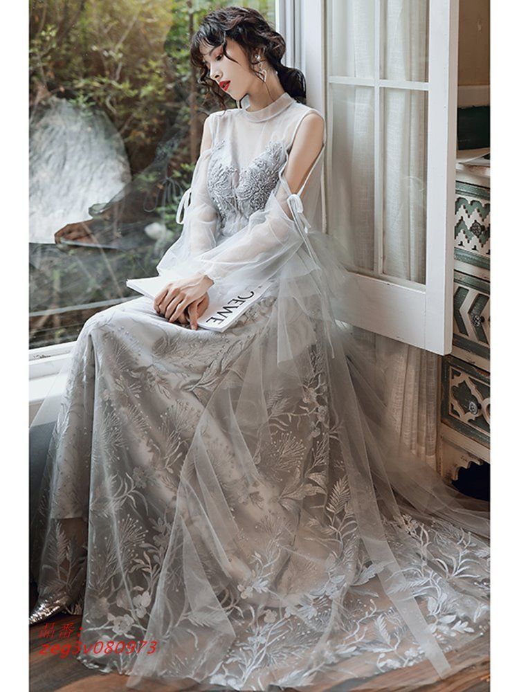 カラードレス パフスリーブ 20代 30代 40代 演奏会ドレス ホワイト