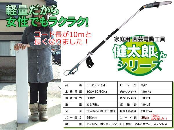 家庭用 電動 高枝切り チェーンソー ET1208-10M 簡単操作 軽量 家庭用 電動 高枝切り チェーンソー ET1208-10M 簡単操作 軽量