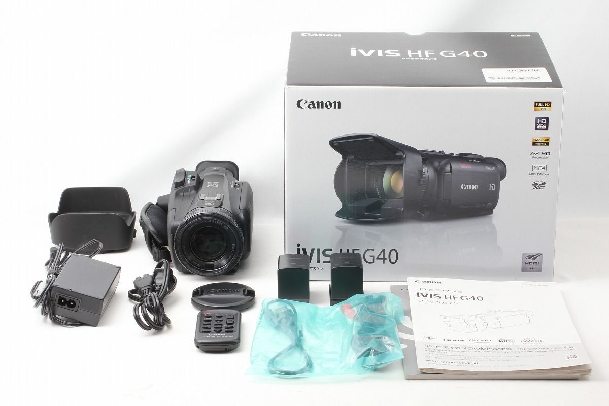 キャノンiVIS HF G40ビデオカメラ本体【Canon】バッテリー2個付き 未使用）Canon iVIS HF G40 ビデオカメラ テレコン ワイコン付