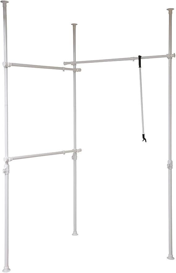 在庫処分】山善 突っ張りハンガーラック 衣類収納 幅160-292cm 耐荷重