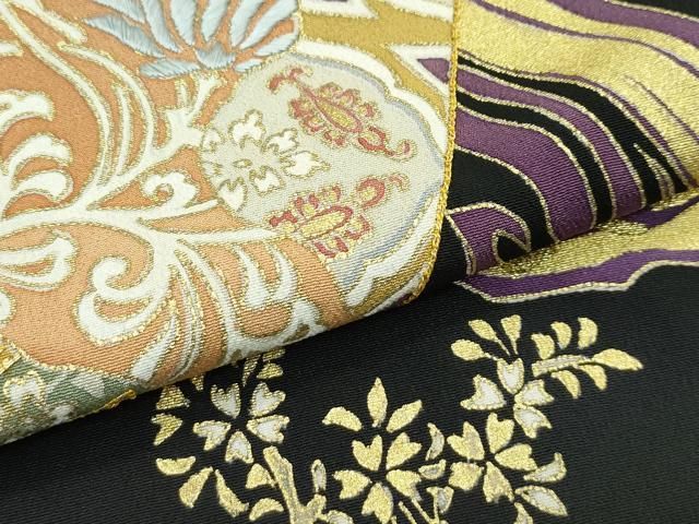 平和屋本店□極上 創業460年・千總 黒留袖 仮絵羽 駒刺繍 色紙重ね花鳥