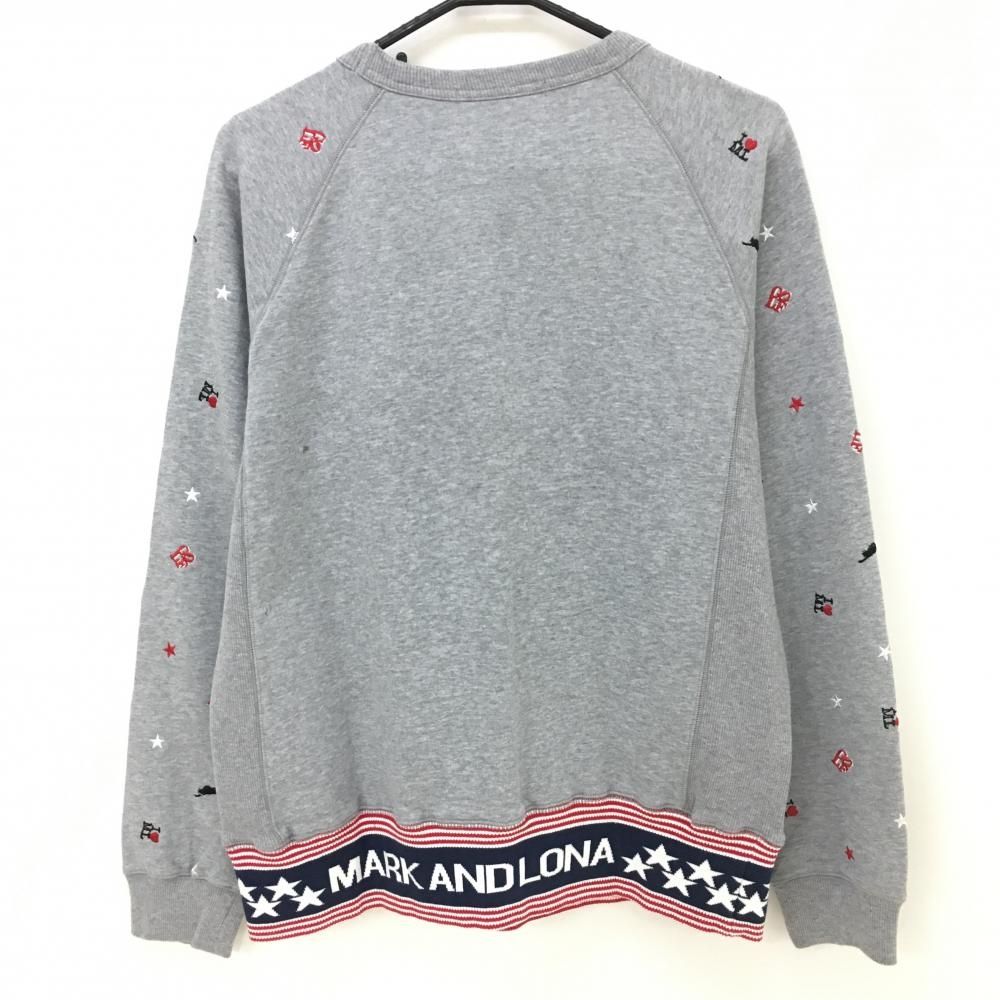 マークアンドロナ トレーナー 杢グレー 袖刺しゅう総柄 スウェット メンズ L ゴルフウェア MARK＆LONA