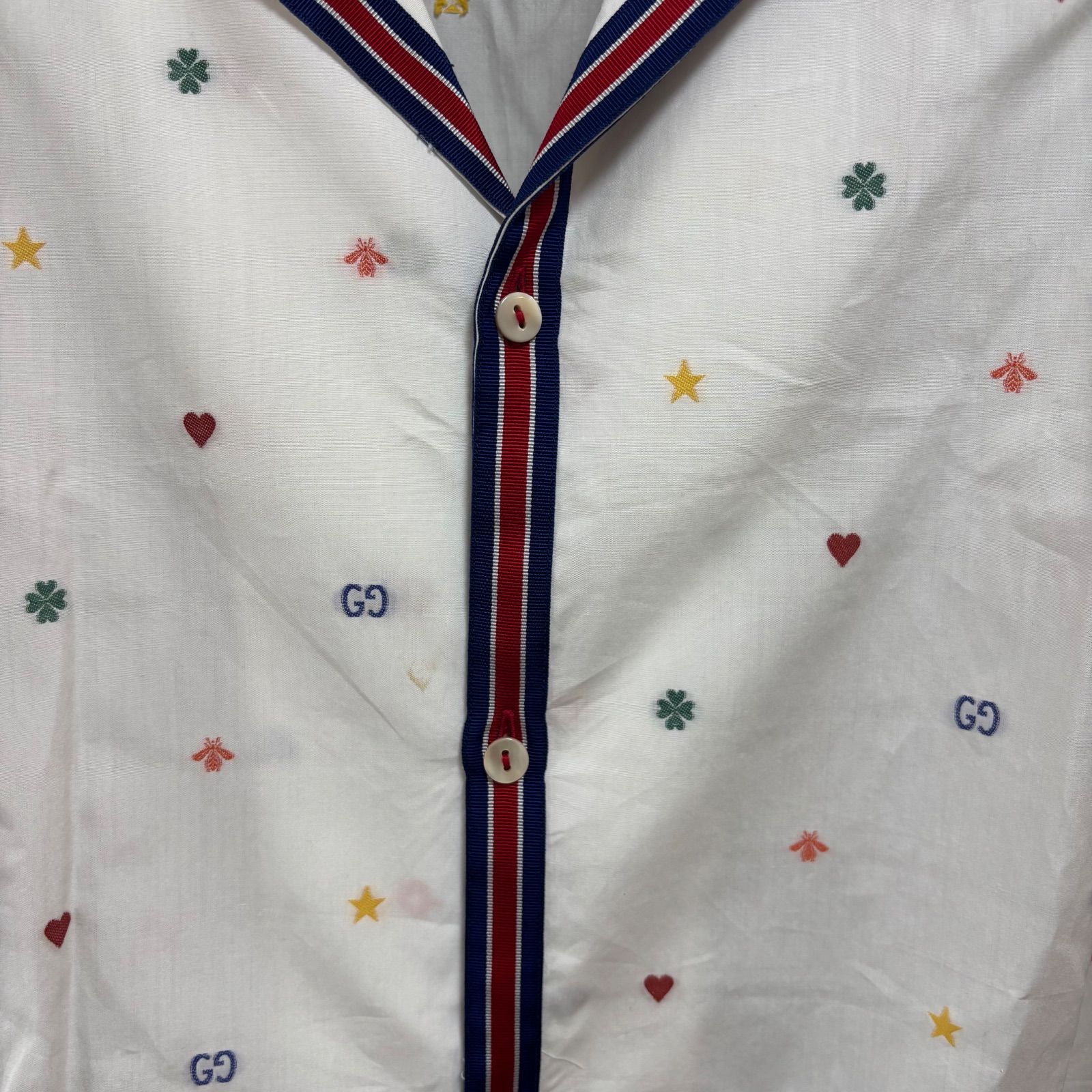 ☆GUCCI グッチ 半袖シャツ メンズ50 XLサイズ ホワイト ウェブ