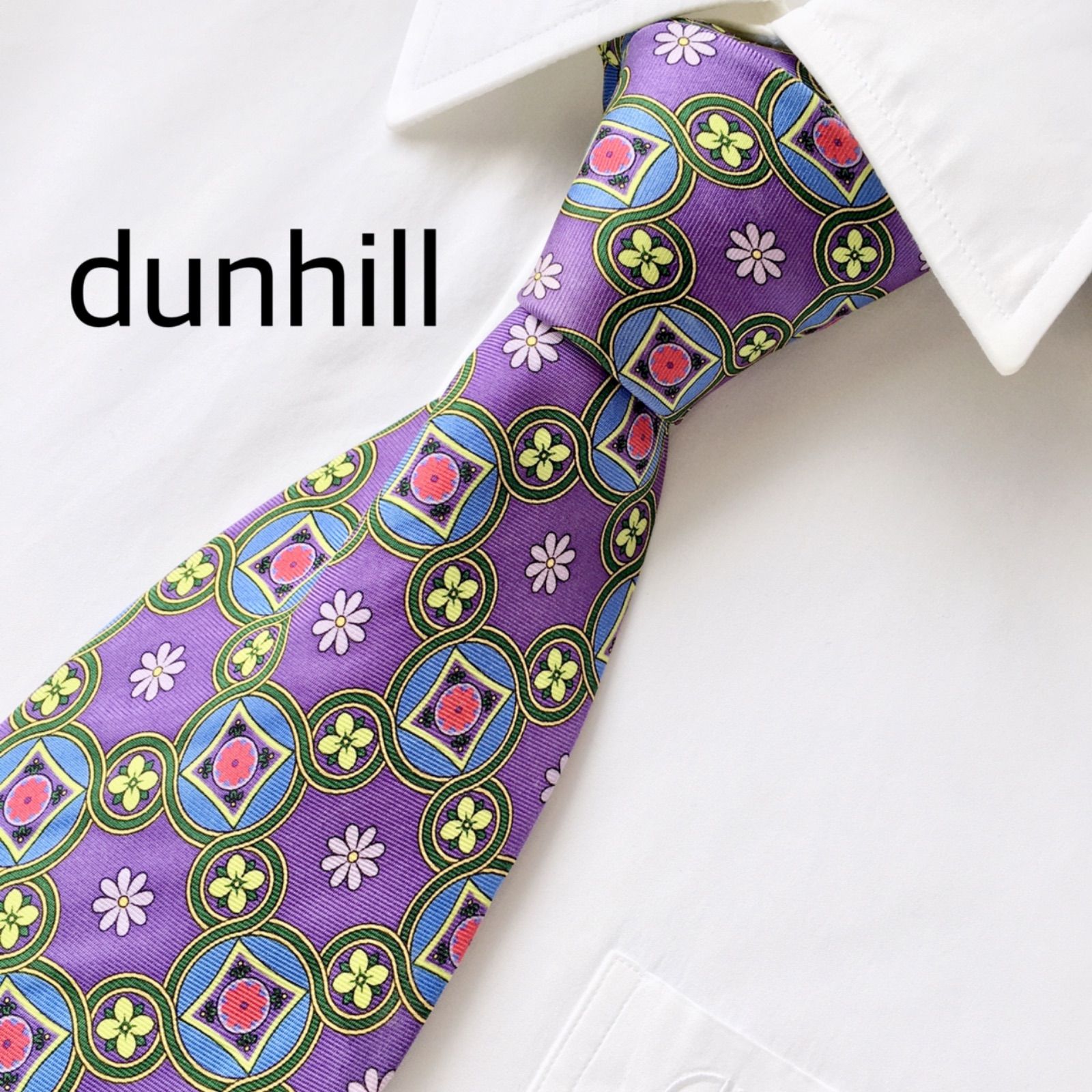 ダークブラウン 茶色 ダンヒル dunhill ネクタイ シルク ブルー