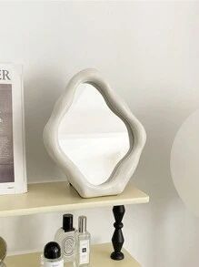 1個 非対称ヴィンテージドレッシングテーブルミラー、高品質フレンチスタイルのメイクアップミラー、ベッドルーム デスクトップ装飾に最適、バスルーム、リビング、寝室、サロン、結婚