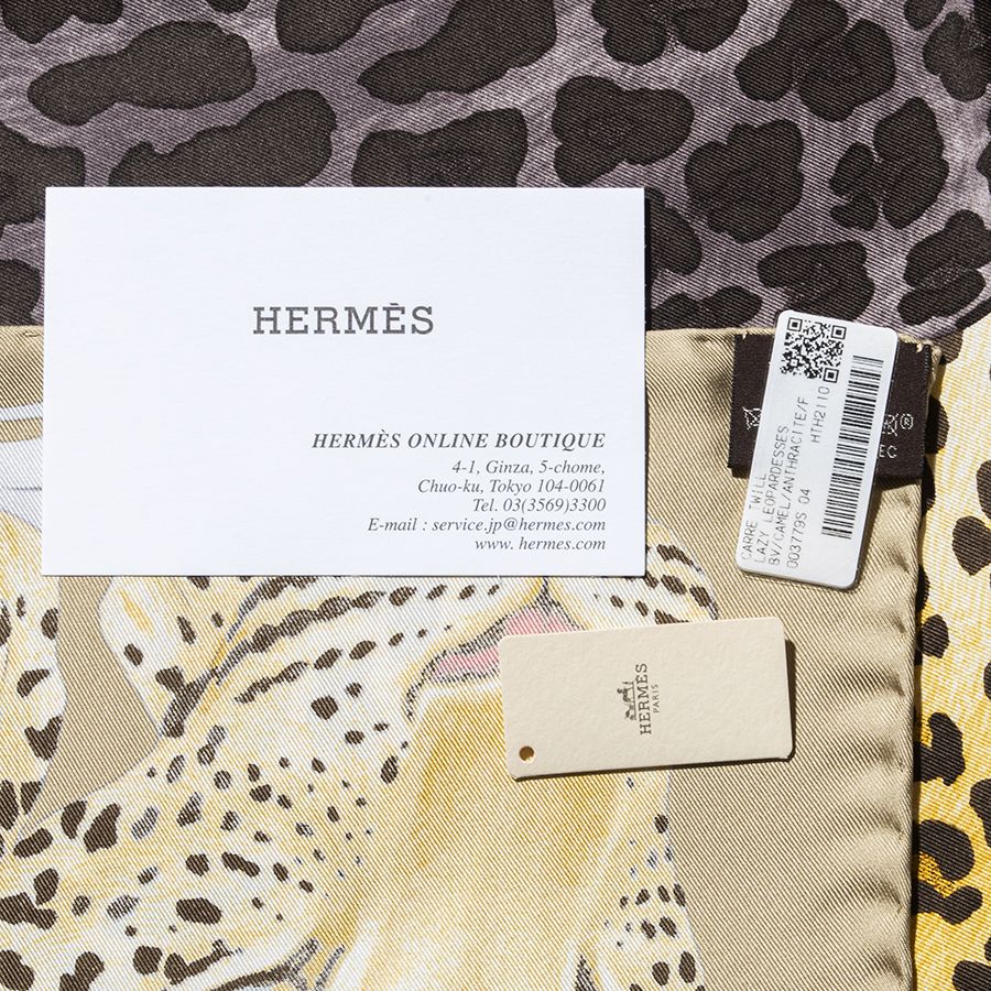 HERMES エルメス カレ90 Lazy Leopardesses レイジー・レオパード 003779S　04 スカーフ 2021AW ベージュ グレーNSブランド