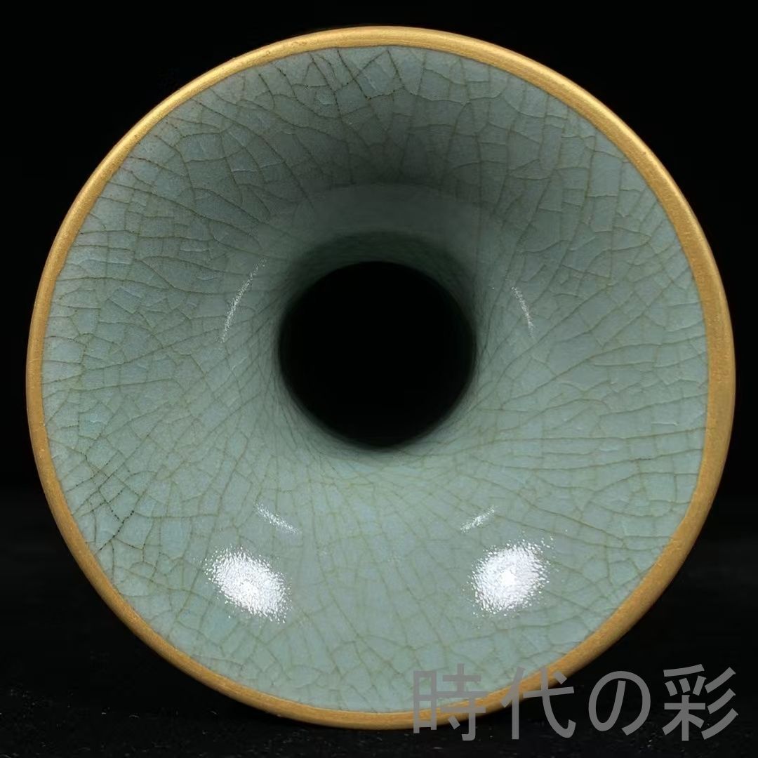 中国古美術 宋代 汝窯 銘文彩絵 龍文 竹節瓶 花瓶 文房置物 茶道具