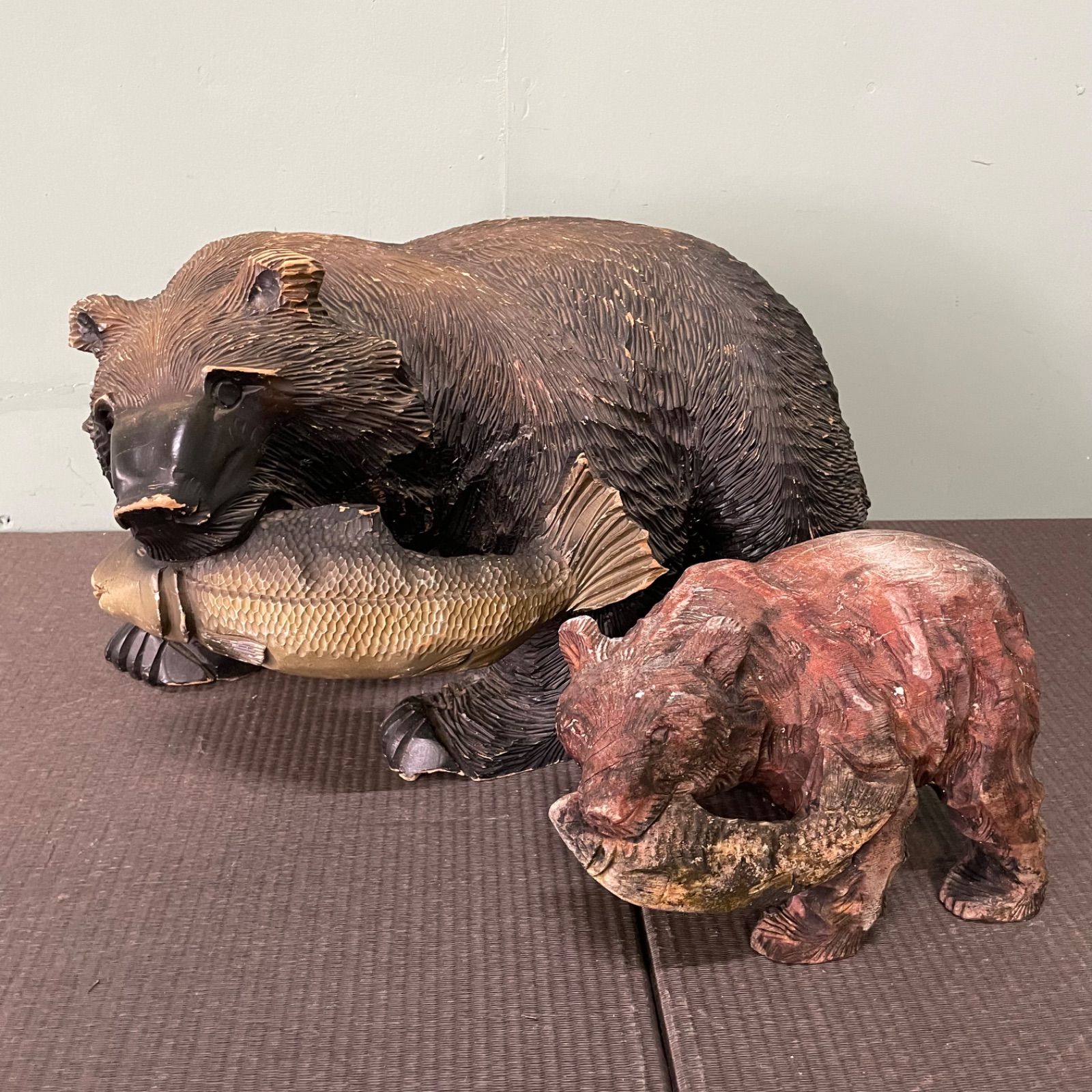 【希少】 木彫り熊　大小２点セット 北海道 民芸品 昭和レトロ 親子熊 匿名配送 Amazon.co.jp: 熊ボッコ 夫婦 親子 セット! 木彫り 熊木彫り 置物(検索