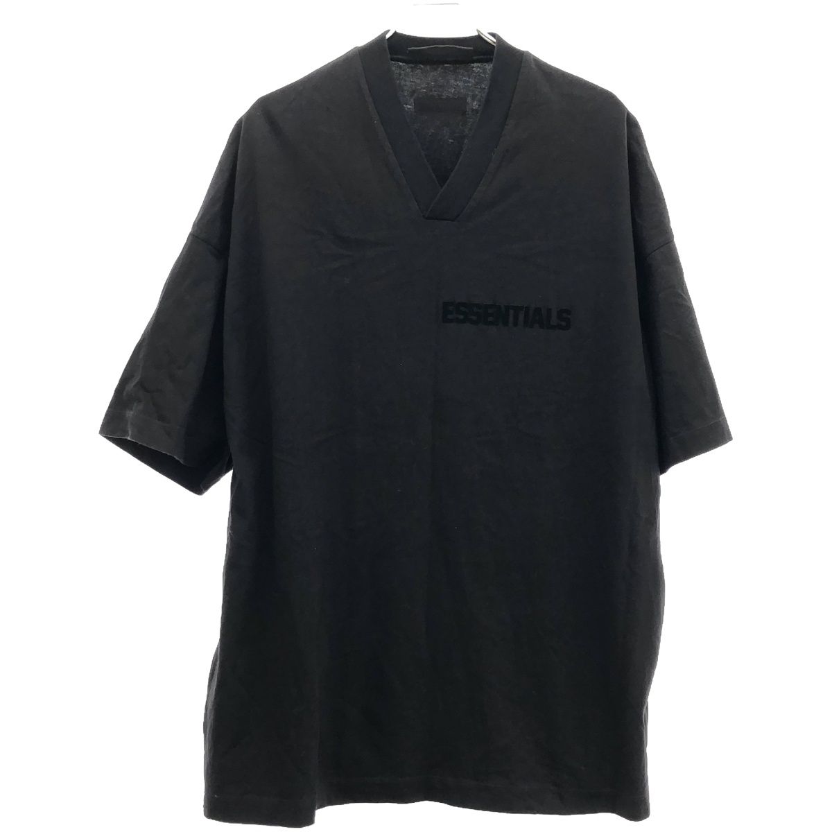 ESSENTIALS FEAR OF GOD エッセンシャルズ フィア オブ ゴッド V NECK TEE CORE フロッキーロゴプリントVネックTシャツ  ブラック M