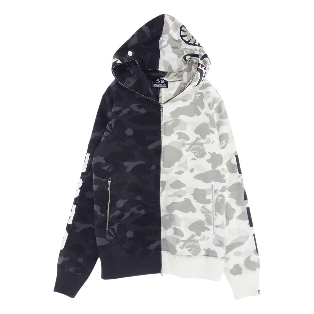 A BATHING APE アベイシングエイプ パーカー 001ZPE731941X × NEIGHBORHOOD ネイバーフッド CAMO SHARK ZIP HOODE ジップ パーカー グレー系 L【中古】