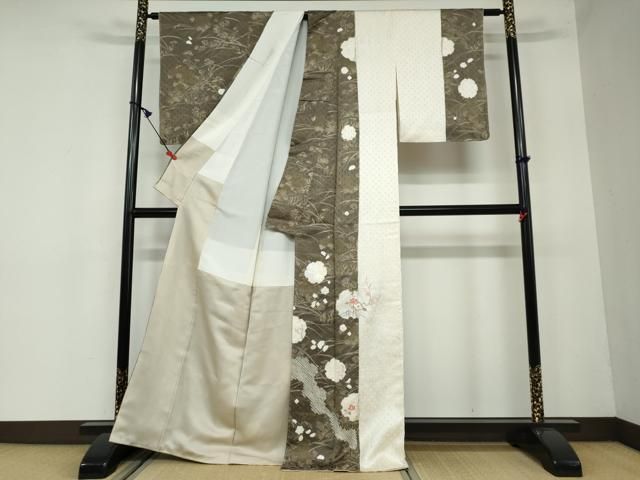 平和屋着物●訪問着　絞り　刺繍　雪輪草花文　正絹　逸品　未使用　DAAW5697ud 平和屋着物○訪問着 絞り 刺繍 雪輪草花文 正絹 逸品 未使用