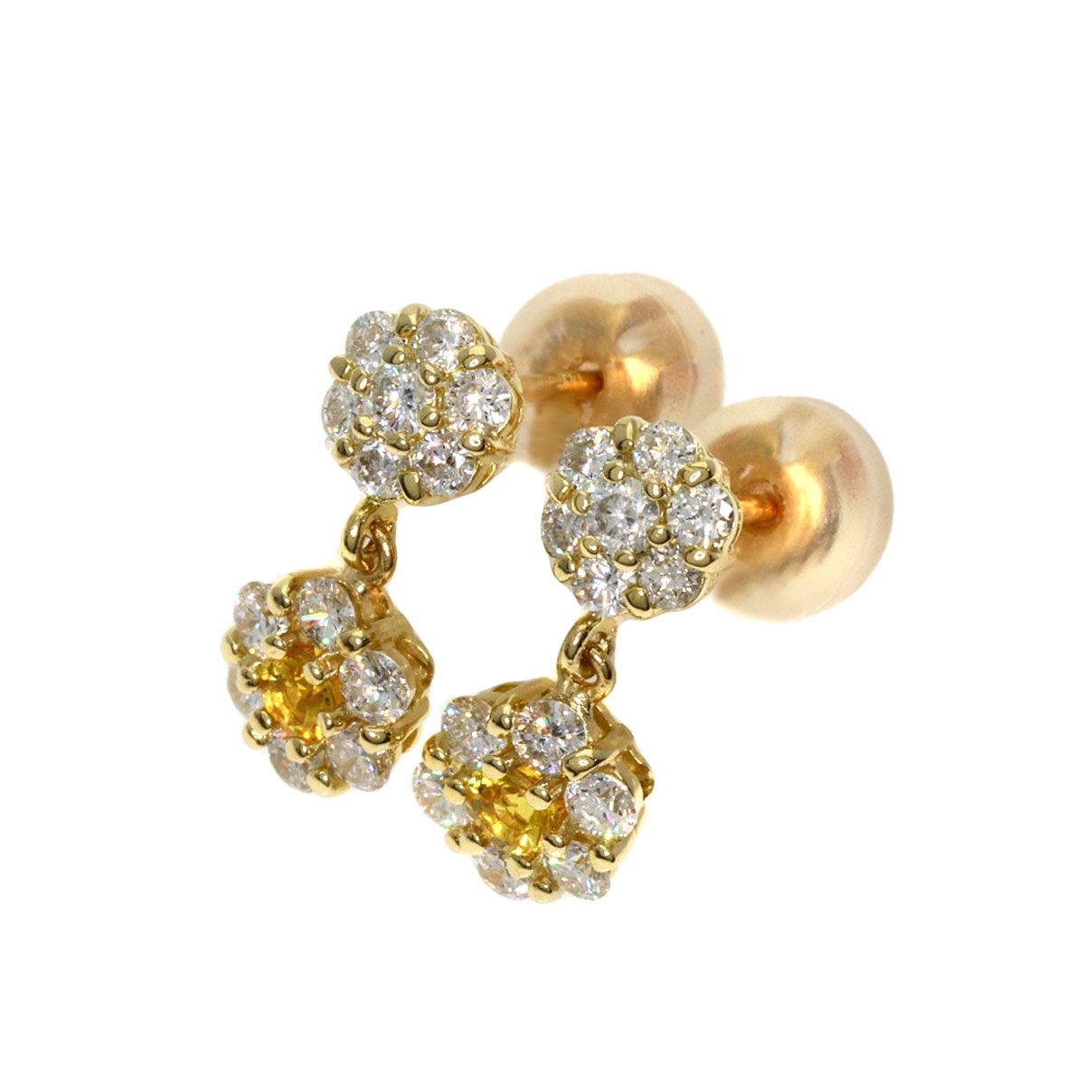 K18WG花モチーフ K18WGサファイアダイヤモンドピアス フラワーモチーフ