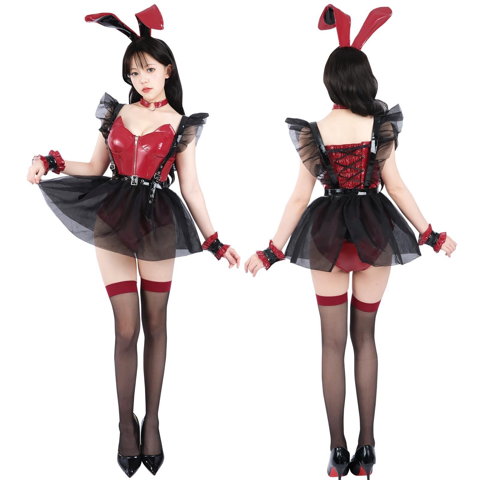 新品 コスプレ 大きいサイズ バニースーツ バニーガール 赤×黒