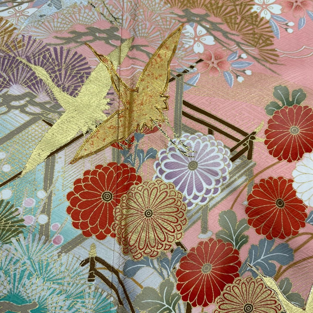 振袖 身丈159cm 裄丈64cm M 袷 鶴 松竹梅 金銀彩 金糸 サーモンピンク 正絹 秀品 WWW_WOWDIGSITE_COM