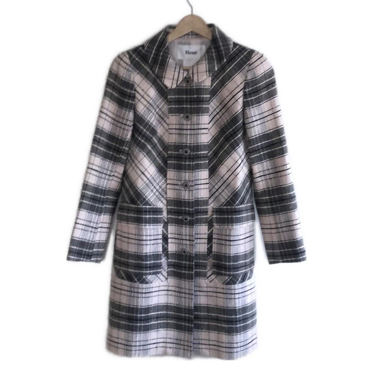 Rene ルネ コート サイズ34 S レディース - ライトピンク×グレー×マルチ 長袖 チェック柄 春 秋