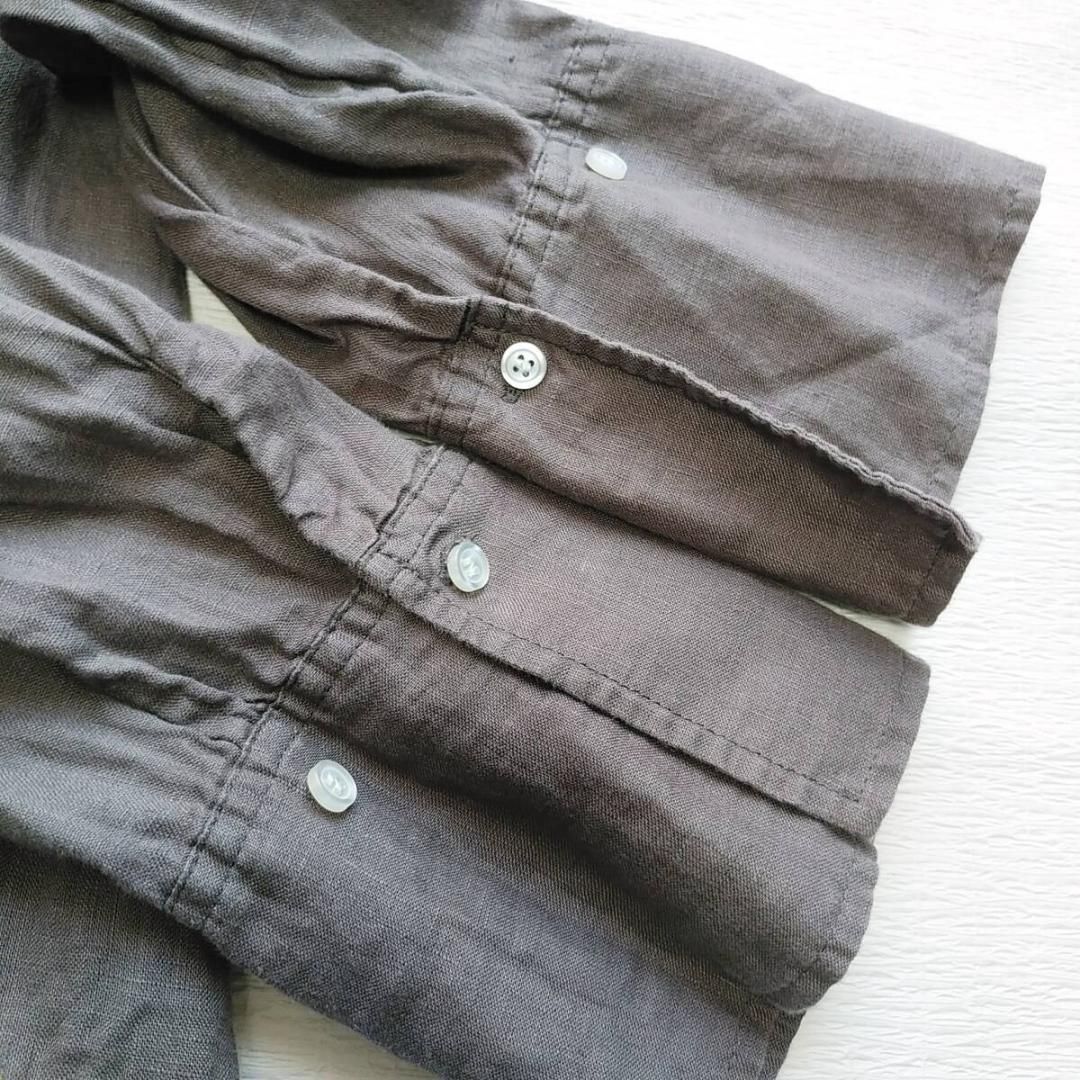 【春夏秋/風を纏う/美品】Mila Owen ミラオーウェン フレンチリネンシャツ F 茶 レディース/麻100%/ビッグシルエット/長袖/羽織り/オーバーサイズ