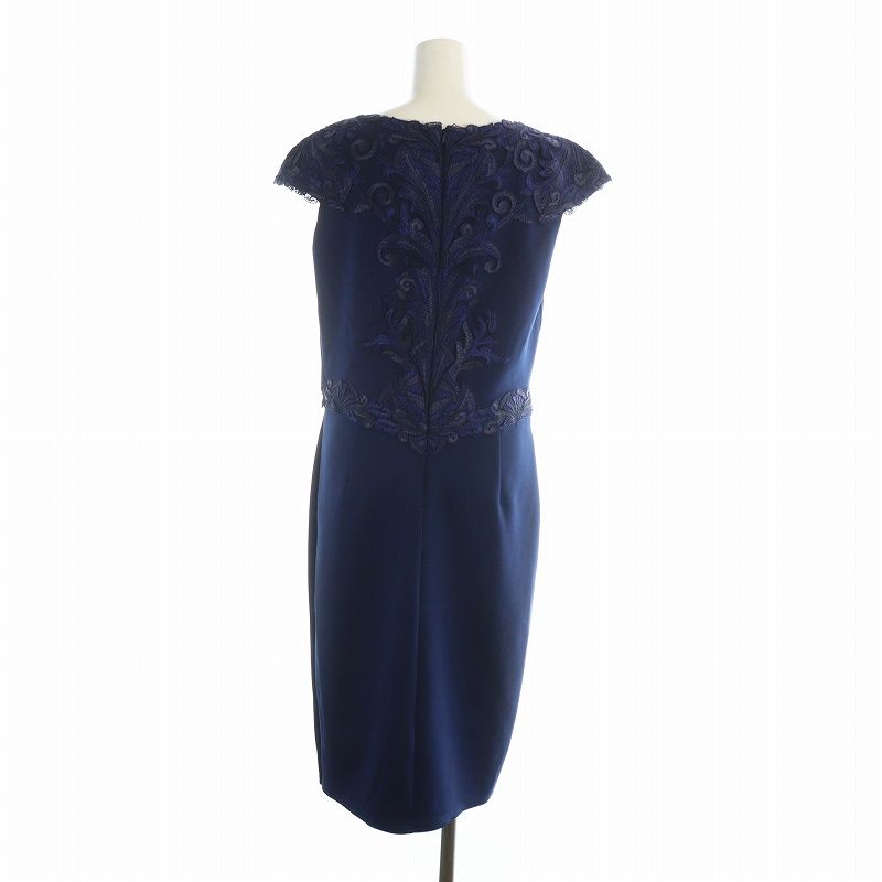 TADASHI SHOJI ネイビーブルー 膝丈ワンピース サイズ2 ネイビー コードレース 七分袖ドレス｜TADASHI SHOJI（タダシ