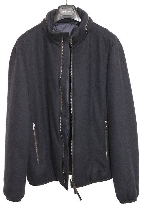 GIORGIO ARMANI ジョルジオ アルマーニ 正規品 Cashmere flakes カシミア 中綿 ジップアップ ブルゾン ネイビー size 48 メンズ 8WGOB001