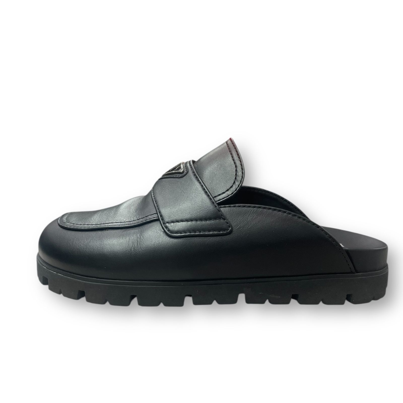 PRADA ミュール レザー 三角プレート サンダル シューズ 2S2956 8NQ ブラック プラダ 7 1/2 74907A1