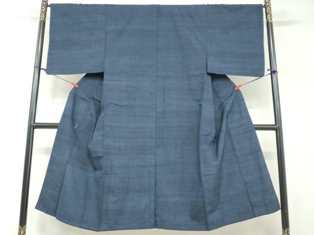 平和屋着物 男性 紬 アンサンブル 長羽織 濃藍色 正絹 ud