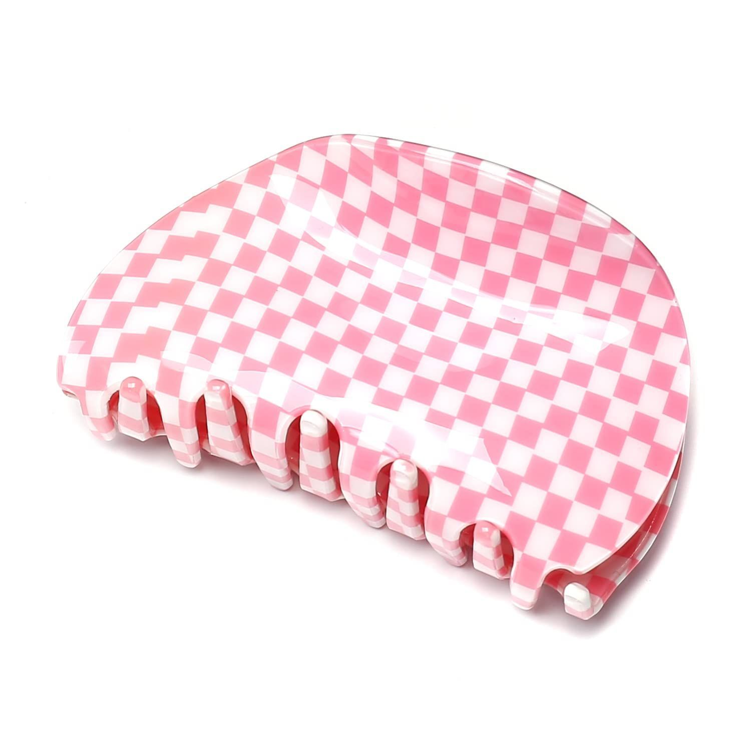 ヘアアクセサリ バンスクリップ ヘアクリップ レディース ピンク クリップ 髪留め 韓国 チェッカー 1本 7 8 cm 4 cmPink 中くらい QinGoo