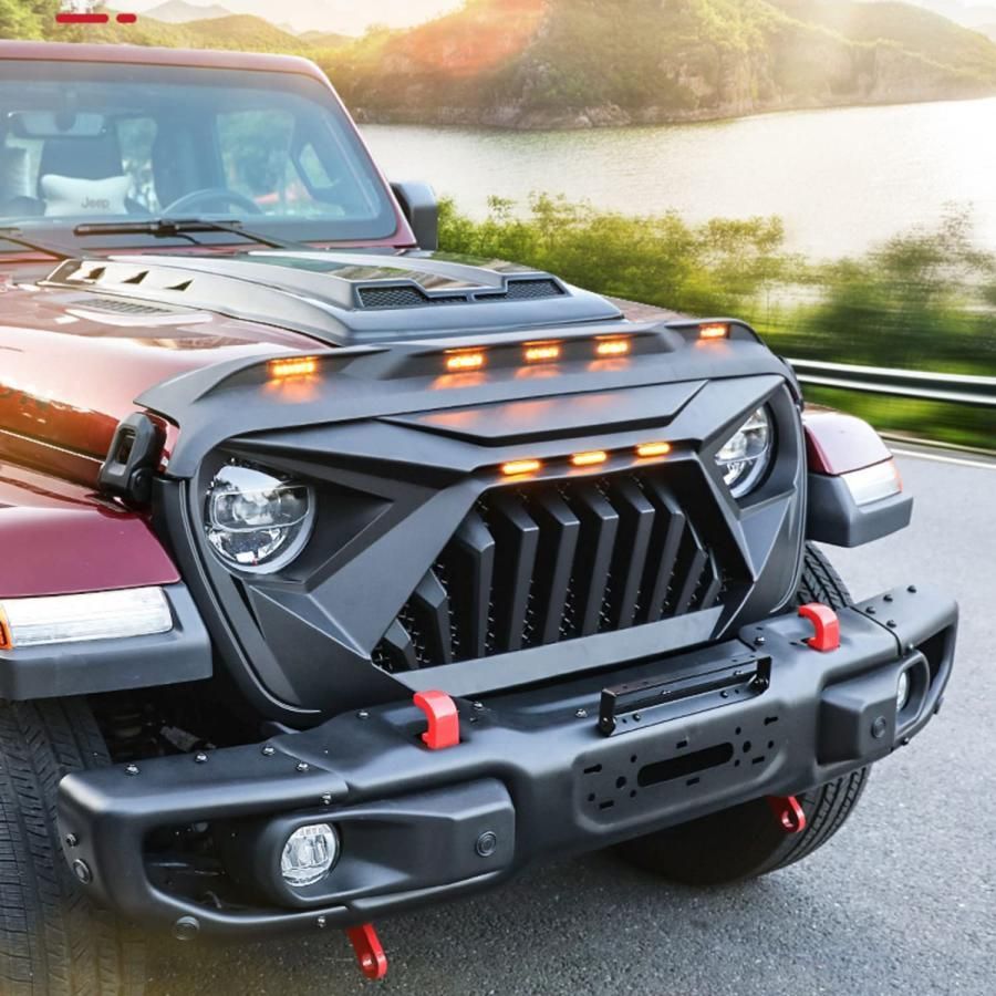 ラングラー フロントグリルガーニッシュ JL ジープ フロントグリルカバー LEDライト付き 外装パーツ カスタム 設計 2018-
