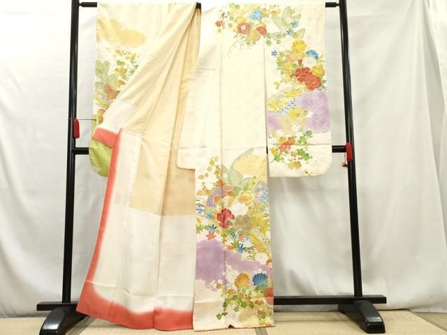 平和屋着物□豪華振袖 駒刺繍 吉祥花松文 金糸 銀彩 正絹 逸品