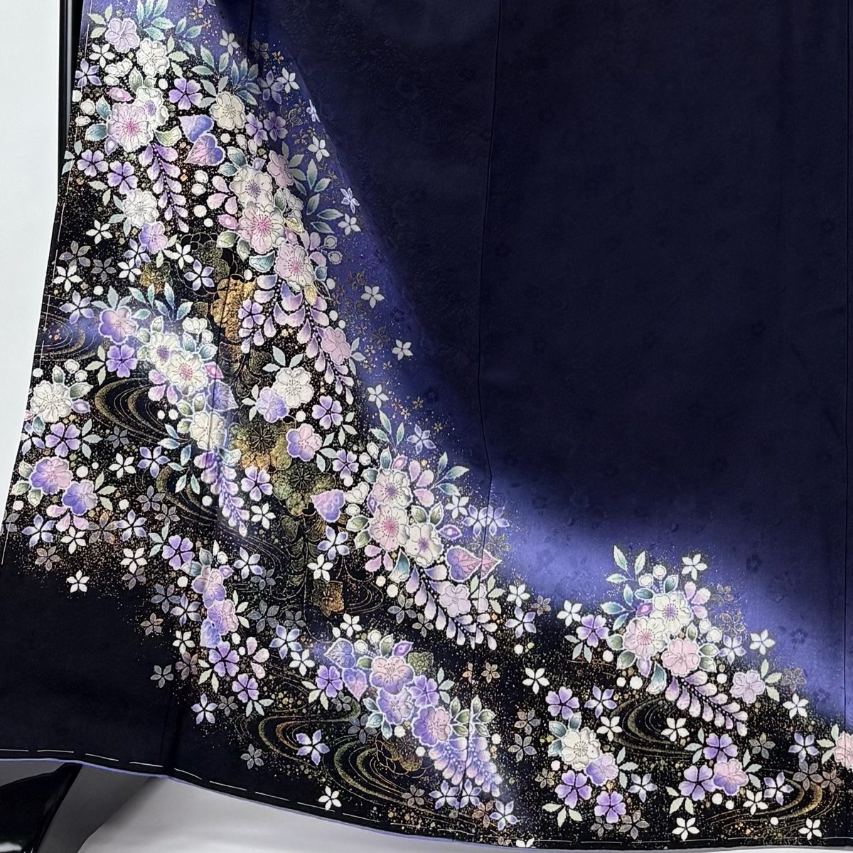 訪問着 身丈168cm 裄丈67.5cm L 袷 翠山工房 やまと 落款 辻が花 流水 螺鈿 金彩 青黒 正絹