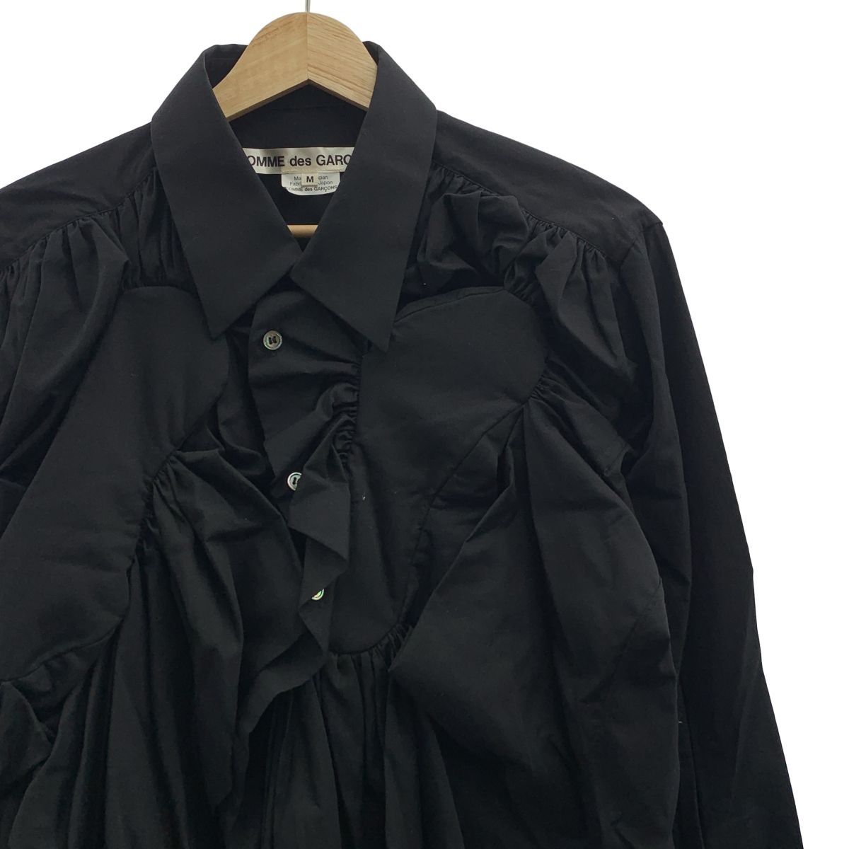 【美品】  COMME des GARCONS / コムデギャルソン | 2024SS | コットン ギャザー アシンメトリー シャツ | M | ブラック | レディース 美品】 COMME des GARCONS / コムデギャルソン | 2024SS | コットン