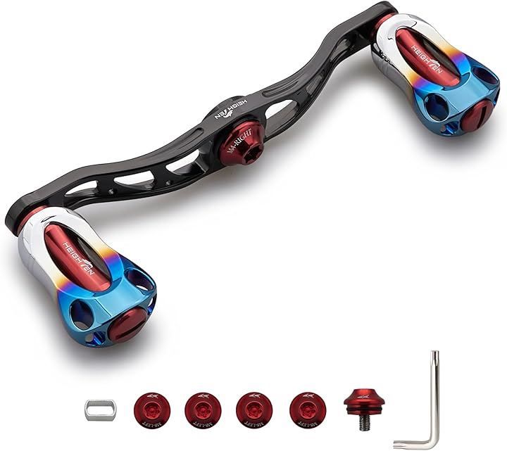 HEIGHTEN リール ハンドル 22mm ノブ搭載 シマノ SHIMANO ダイワ DAIWA アブ Abu 通用 ベイトリール Aurora Series 227 105mm - ブラック＆ワインレッド
