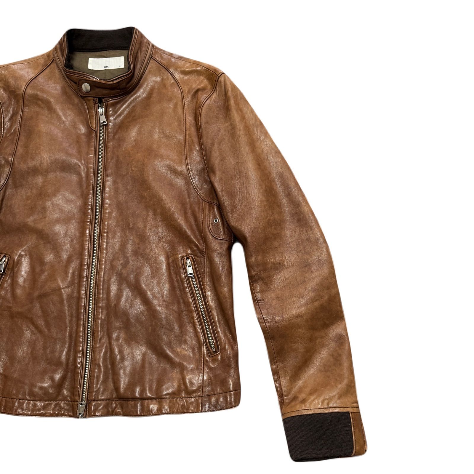 【美品】ハレ　HARE レザージャケット　羊革　ラムレザー　ブラウン 本革 ラムレザー】 HARE ハレ 羊革 ライダースジャケット レザー