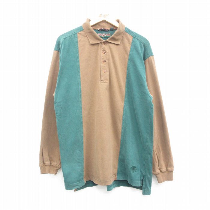 L/古着 ジャンスポーツ 長袖 ポロ シャツ メンズ 00s コットン ツートンカラー 緑他 グリーン 24may20 中古 トップス