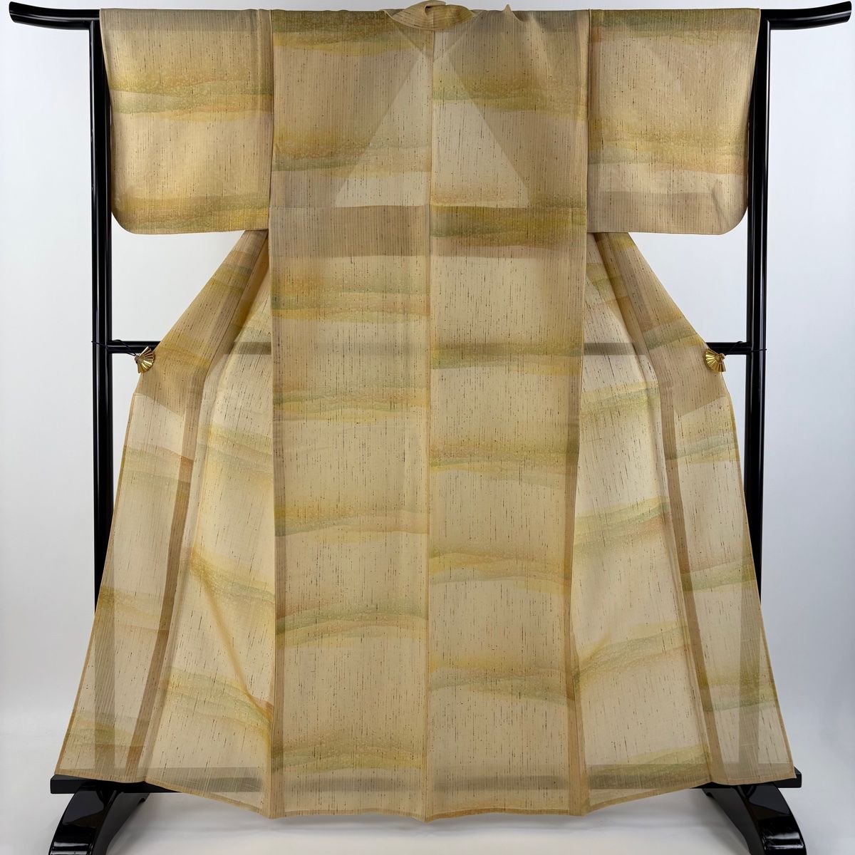 紬 無地 小紋 袷 ベージュ 小紋 身丈156.5cm 裄丈68cm L 袷 紬地
