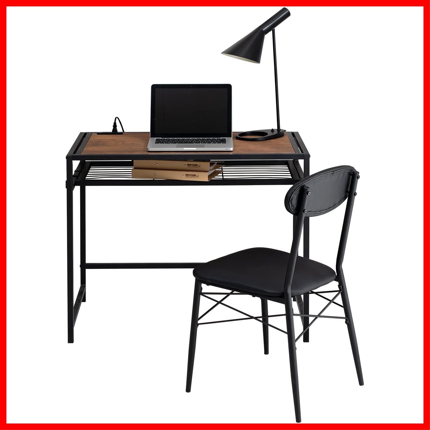 奥行50 幅90 1500W 高さ72 コンセント付き 勉強机 【便利な中棚収納付き】 セット テレワーク イス デスク ブラウン チェア付 デスクセット LDC-4658BR 萩原(Hagihara)