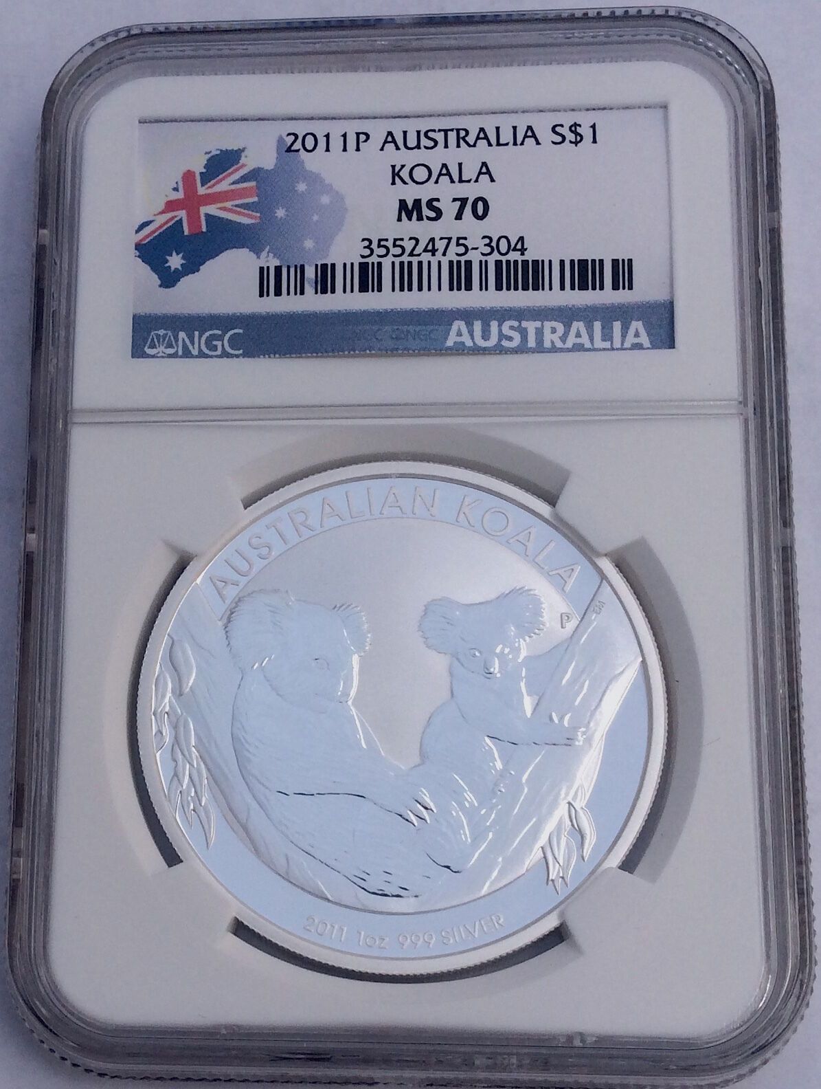 Atralia 2011-P S$1 Silver Koala NGC MS-70 Atralian Coin Bullion Flag Label