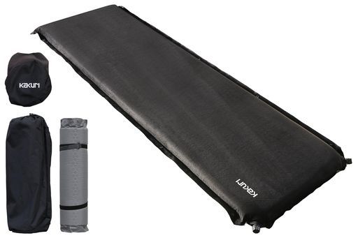 角利産業KAKURIインフレーターマットシングルスウェード調7cm厚アウトドアマットキャンプ車中泊自動膨張コンパクト収納袋付グレー