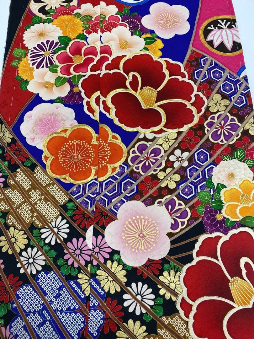 コラボ振袖 仮絵羽 九重×中村 里砂 金駒 金彩 正絹 未仕立て品 八掛