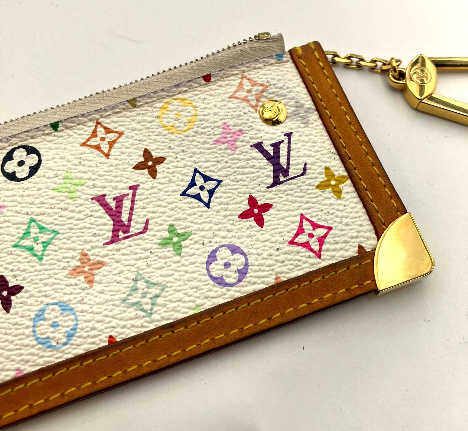 【鑑定済み】正規品 ルイヴィトン LOUIS VUITTON  モノグラム マルチカラー ポシェットクレ ブロン M92655 コインケース キーリング ホワイト