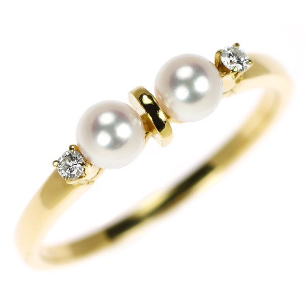 ミキモト K18YG アコヤベビー 真珠/パール ダイヤモンド リング 径約  