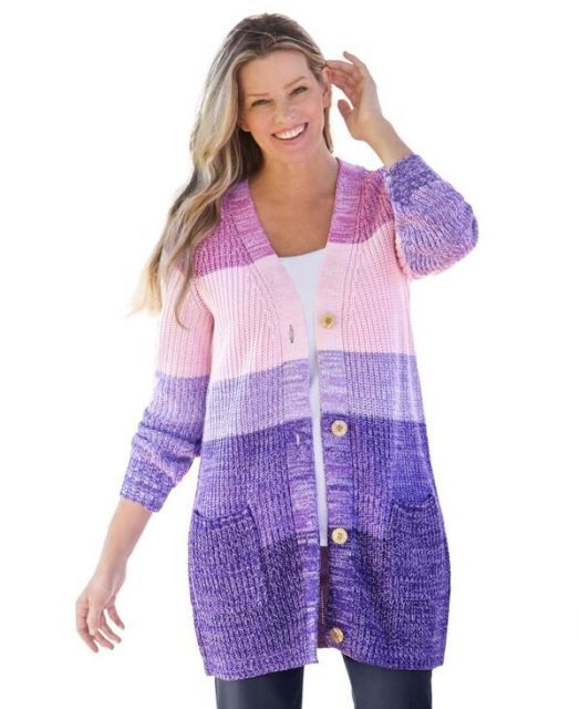 送料無料 ウーマン ウィズイン レディース ニット セーター アウター Women s Within Ombre Shaker Cardigan Purple orchid ombre