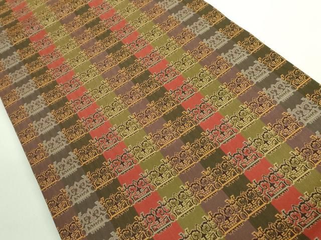 平和屋着物□極上 龍村美術織物 九寸開き名古屋帯 獅噛文長斑錦 保管袋  