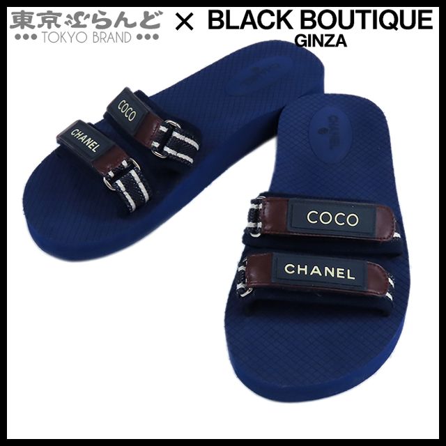 シャネル CHANEL フラット サンダル G34729 ネイビー ファブリック