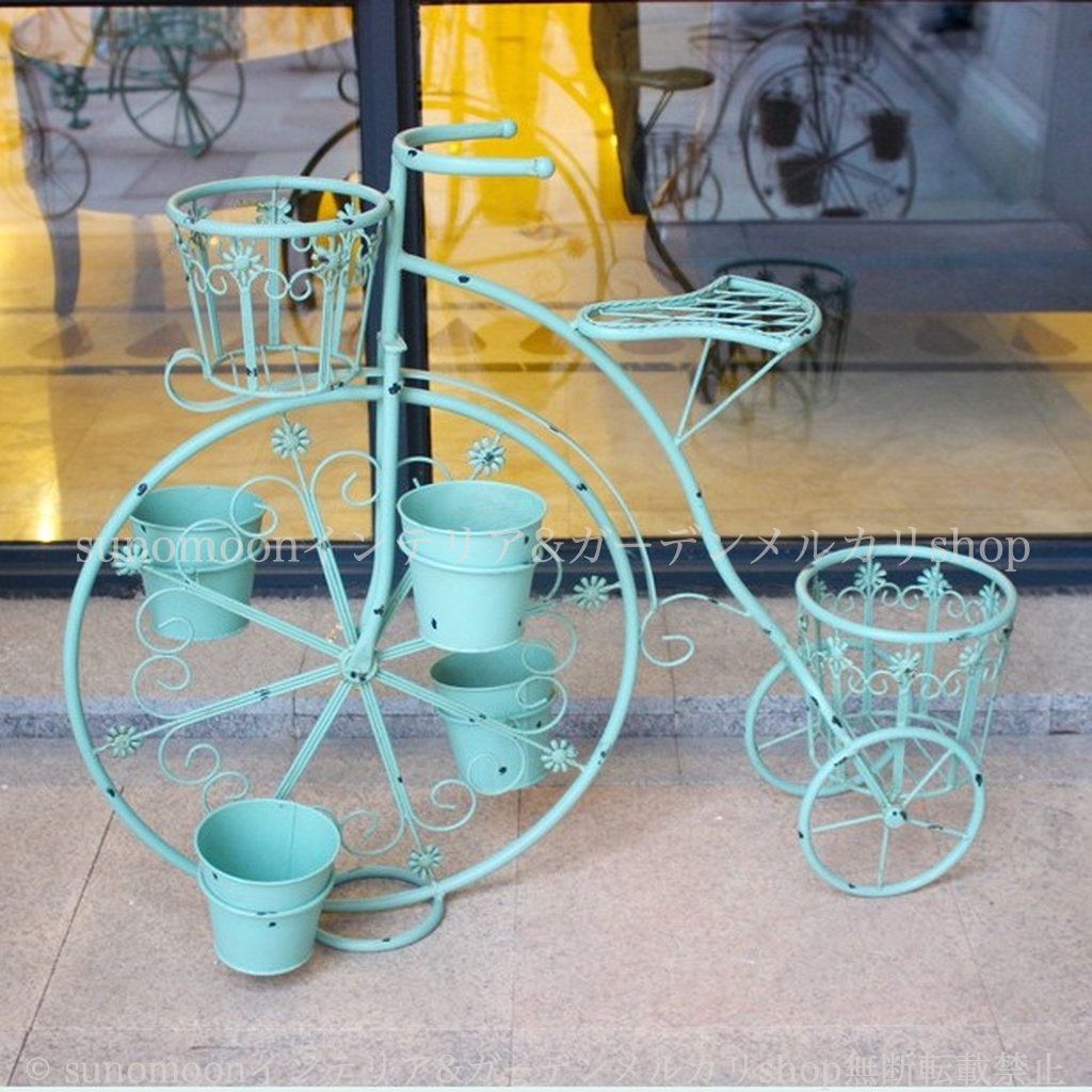 おしゃれ ガーデンインテリア お洒落 金 ガーデニング グリーン ガーデン雑貨 ガーデン 庭 自転車 鉄製 ゴールド インテリア エレガント 白 庭の装飾 8-14 緑 プランタースタンド ホワイト 雑貨 ラック フラワースタンド