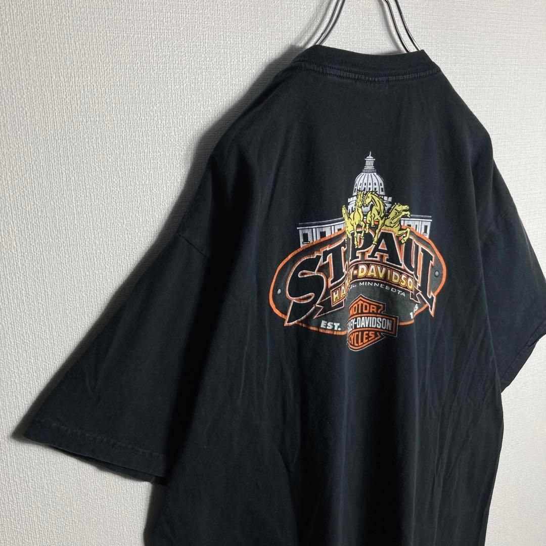 ★90s H-STREET XL vintage ビンテージ 当時物　オリジナル 90s】ハーレーダビッドソン XL 両面ロゴ 定番カラーTシャツ 人気