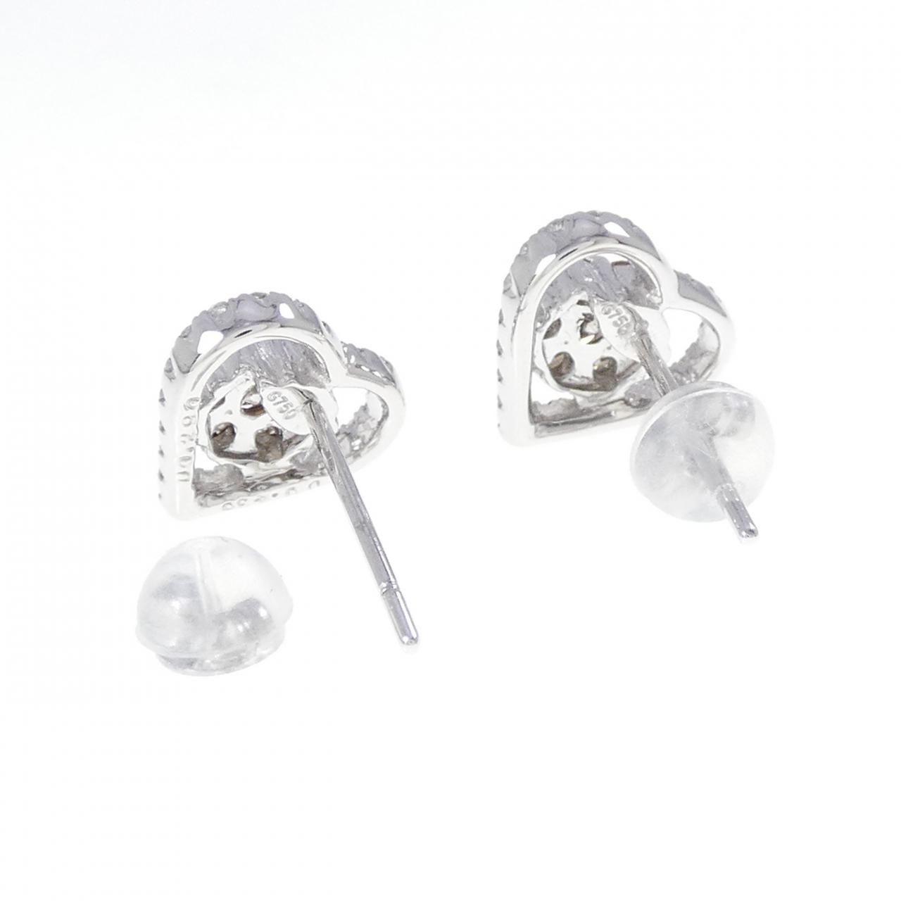 750WG/K18WG ハート×フラワー ダイヤモンド ピアス 0.726CT